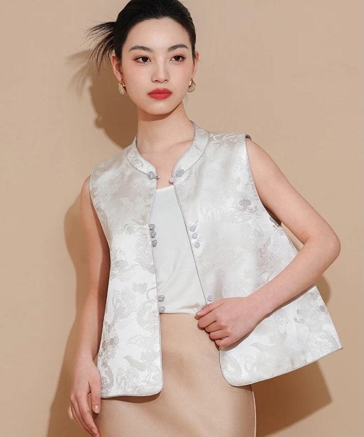 Ivory Cloud Jacquard Cheongsam Vest