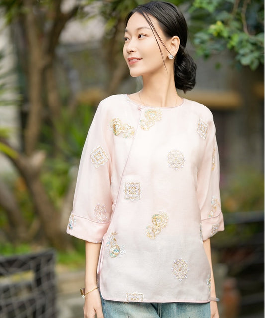 Blush Oriental-Inspired Cheongsam Top