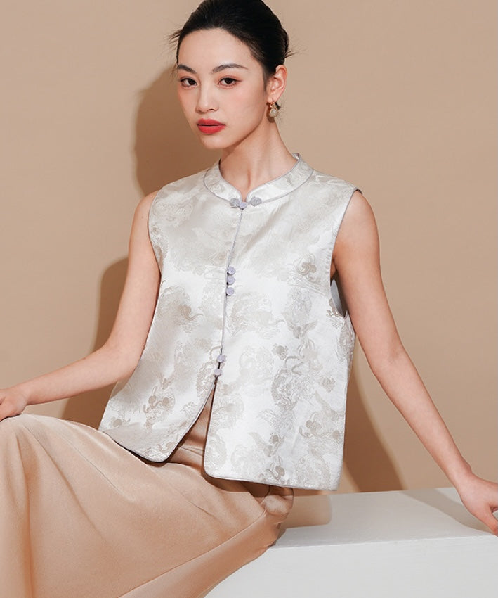 Gilet haut en jacquard paysager rose