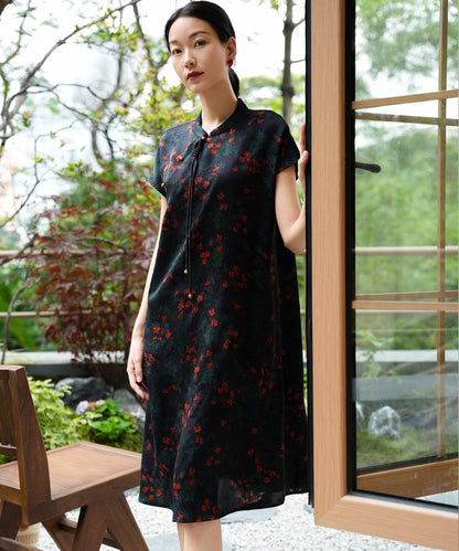 Noir Blossom Silk Cheongsam