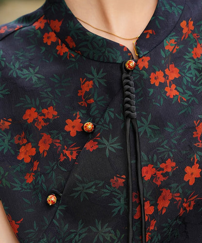 Noir Blossom Silk Cheongsam