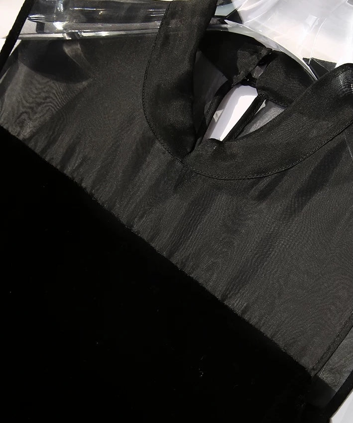 Black Velvet Sheer Panel Cheongsam Top