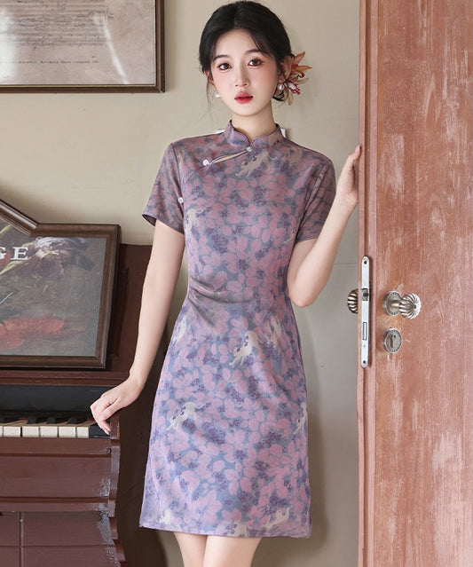 Lilac Crane Mini Cheongsam