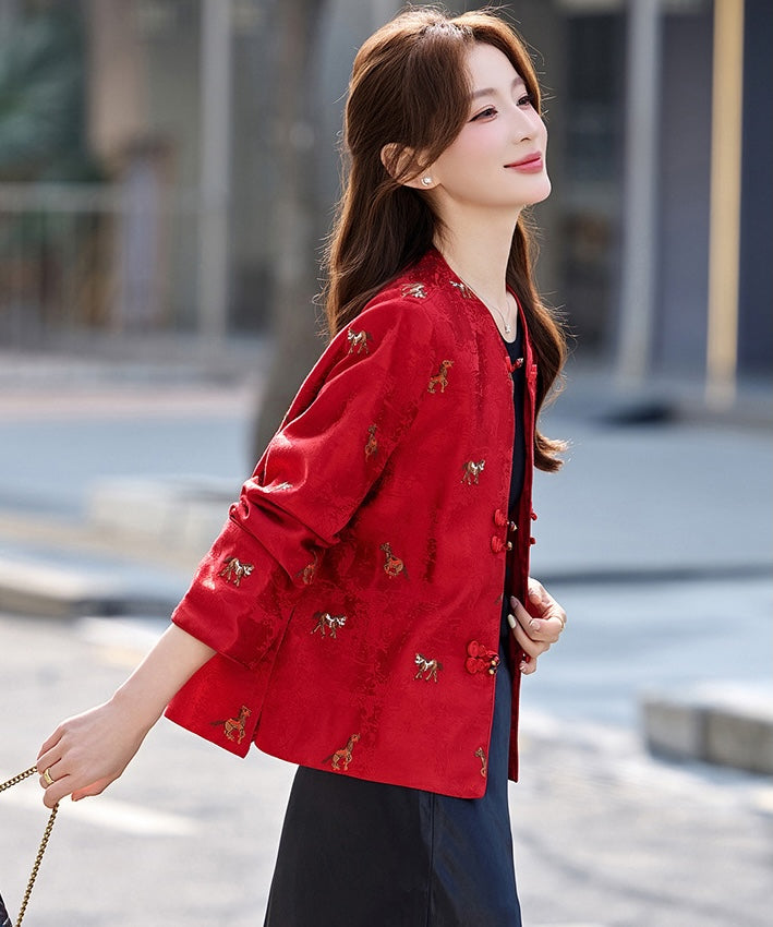 Cheongsam-Jacke aus Jacquard mit vergoldetem Landschaftsmotiv