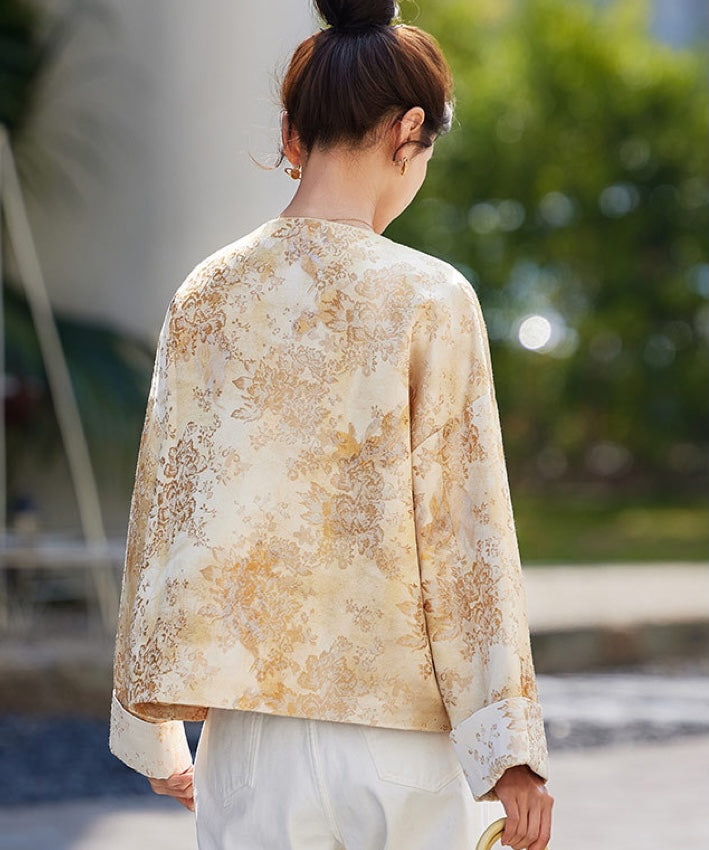 Veste qipao en jacquard floral sauge argentée