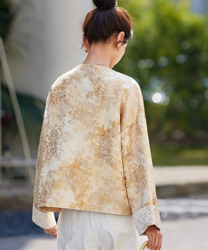 Veste qipao en jacquard floral sauge argentée