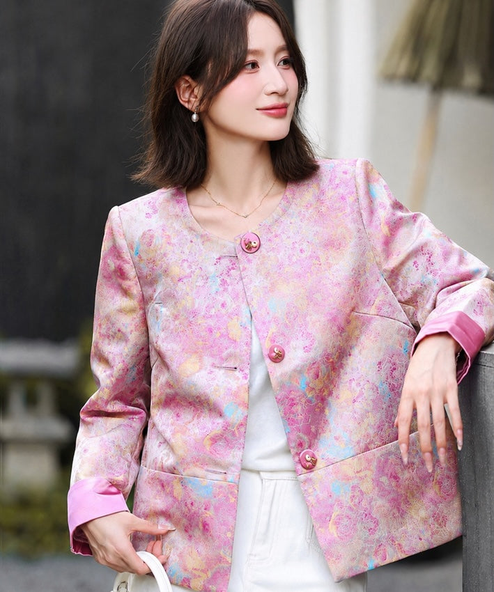 Cheongsam-Jacke aus Jacquard mit vergoldetem Landschaftsmotiv