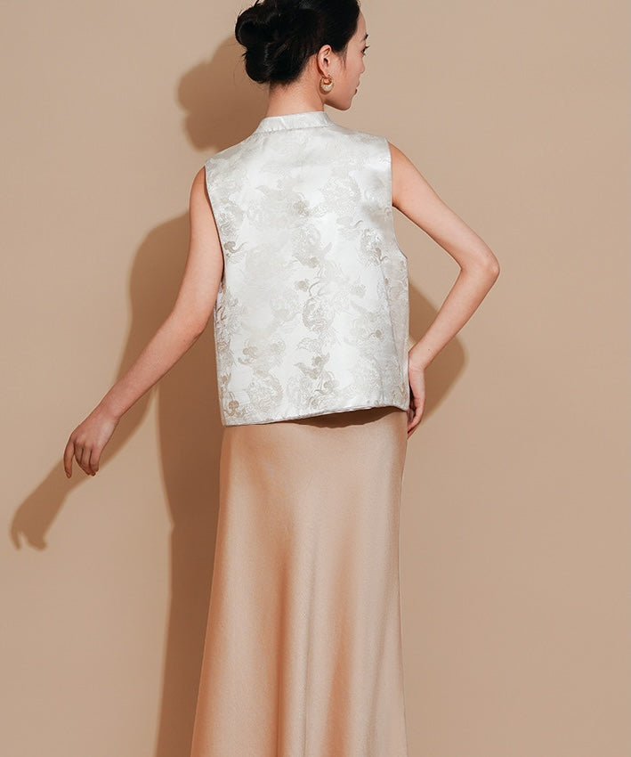 Gilet haut en jacquard paysager rose