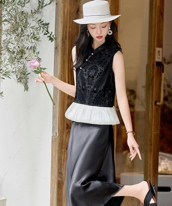 Noelle Contrast Cheongsam Top + Strap Dress Set