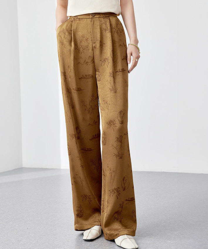 Gold Caramel Oriental Print Pants