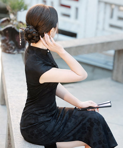 Edith Black Capsleeves Maxi Cheongsam