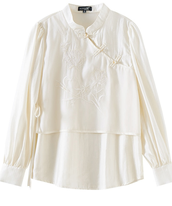 Serene Mandarin Collar Knot Blouse