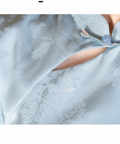 Erin Blue Jacquard Cheongsam