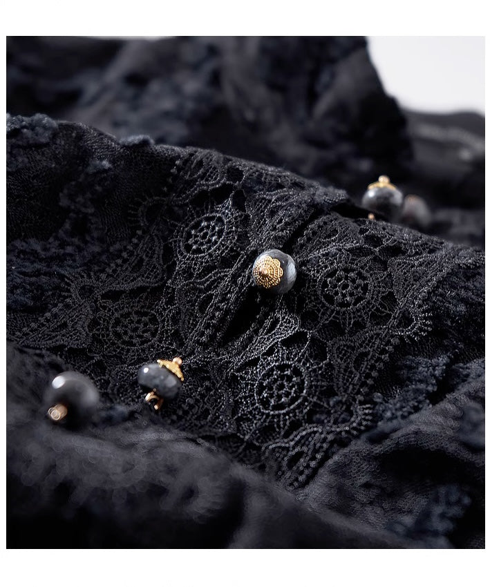 Lace Mandarin Collar Black Dress