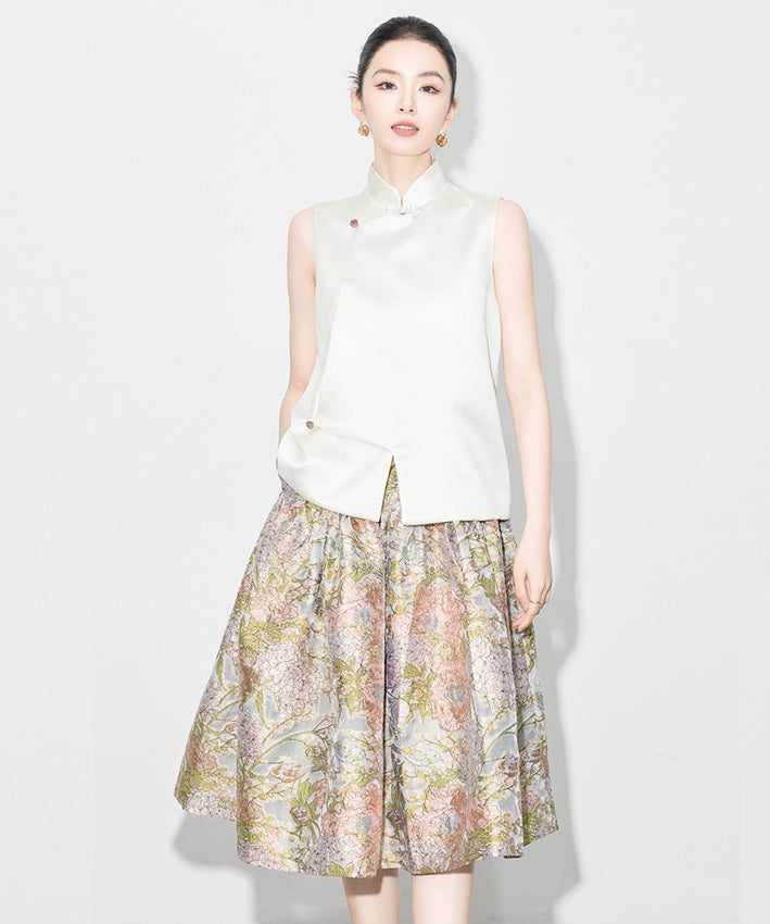 He Tang's Jacquard Oriental Top + Skirt Set
