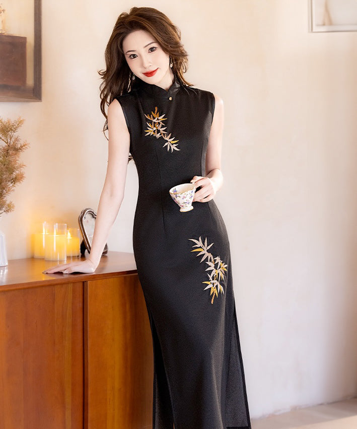 Kala Black Sleeveless Cheongsam