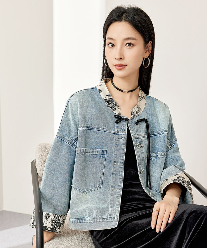 Beila Mandarin Collar Denim Jacket