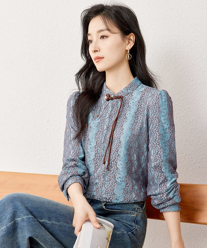 Lacey Lace Mandarin Collar Blouse