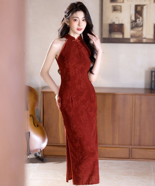 Juli Dark Red Halterneck Cheongsam