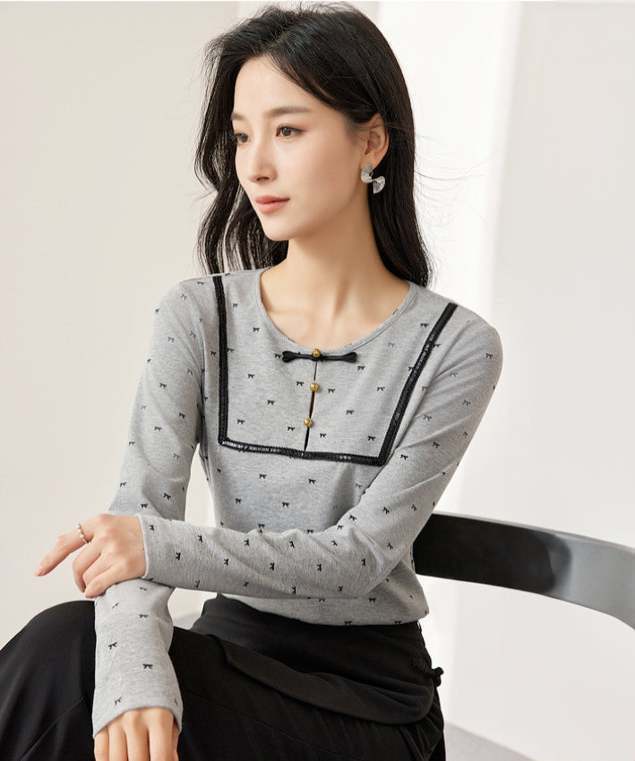 Mia-Bow Long Sleeves Cheongsam Tee