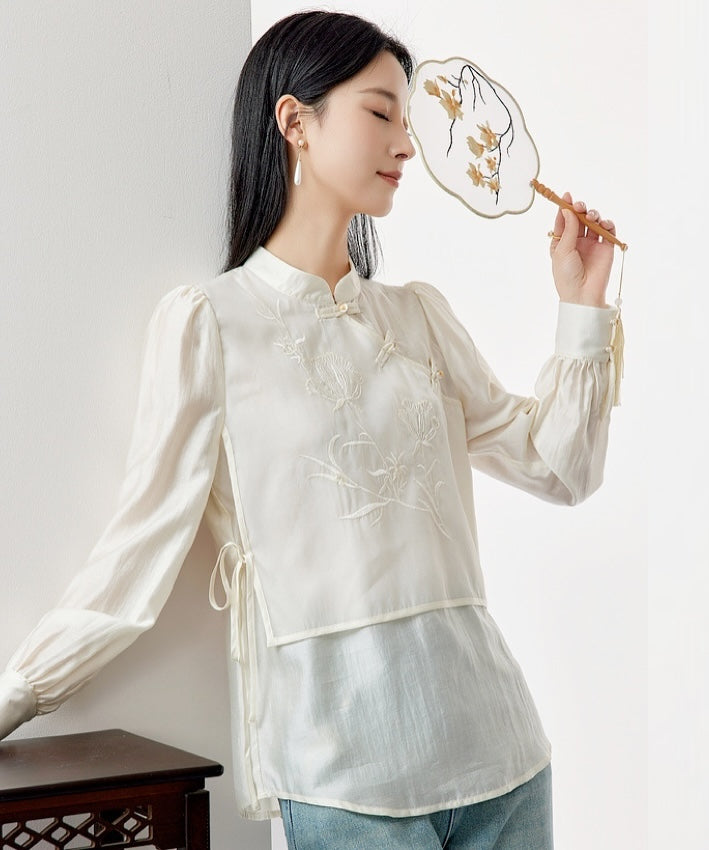 Serene Mandarin Collar Knot Blouse