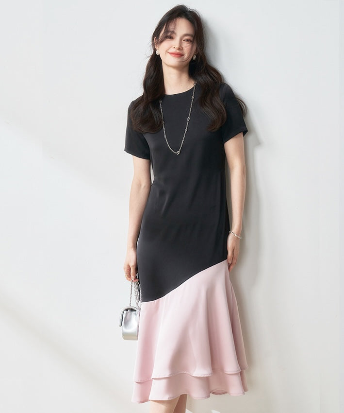 Black Pink Ruffled  Dress