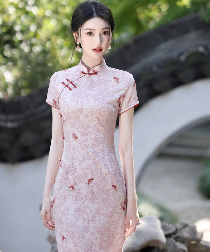 Peach Goldfish-Print Cheongsam