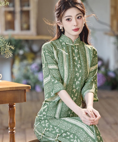 Yahui Autumn Mid-Sleeve Green Cheongsam