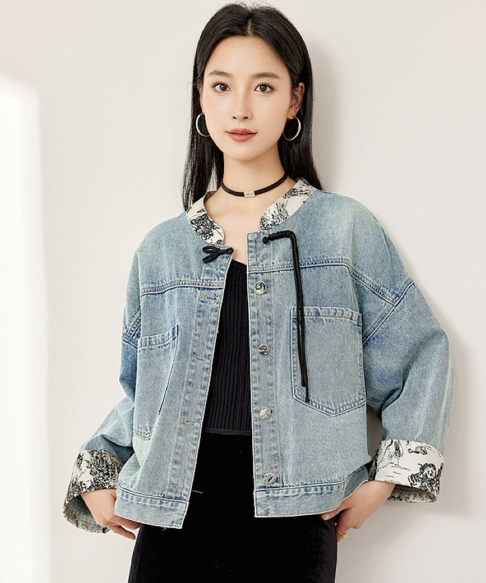 Beila Mandarin Collar Denim Jacket