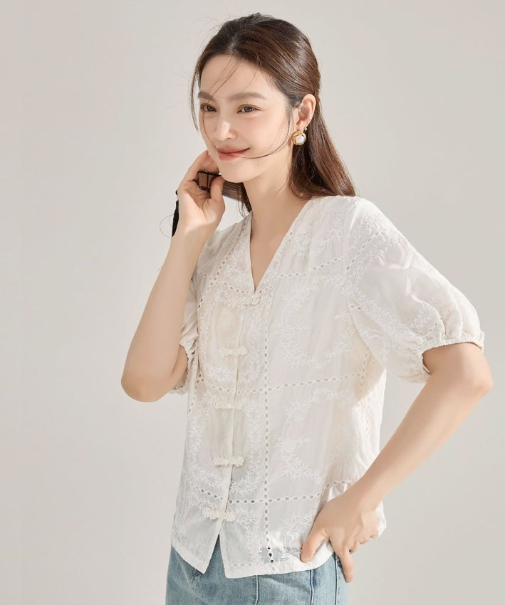 Gracelyn Eyelet Cheongsam Top