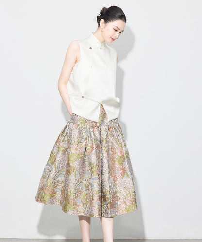 He Tang's Jacquard Oriental Top + Skirt Set