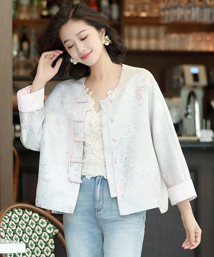 Silver Pink Mandarin Collar Jacket