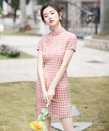 Xue'er Pink Checkered Cheongsam