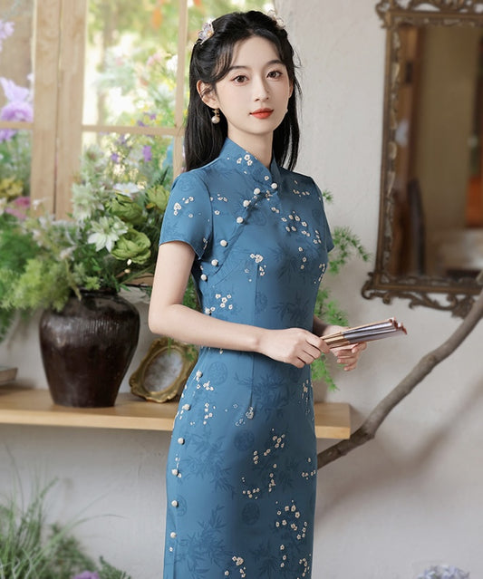 Petite Petal Blue Cheongsam