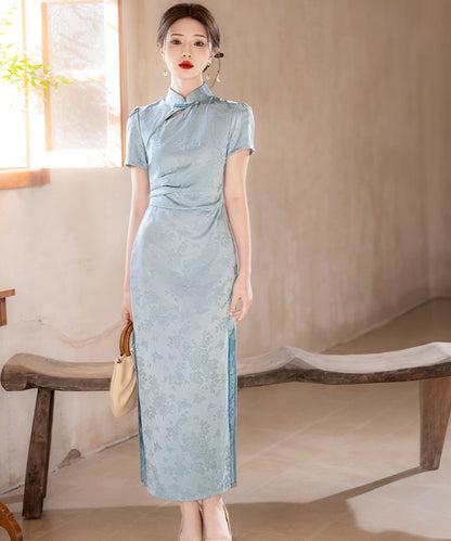 Erin Blue Jacquard Cheongsam