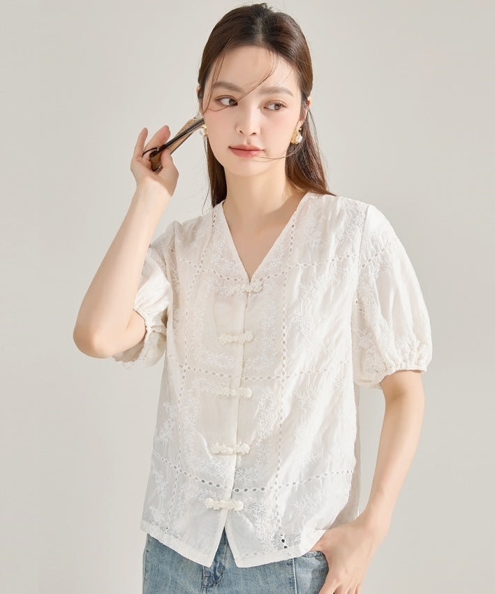 Gracelyn Eyelet Cheongsam Top