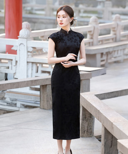 Edith Black Capsleeves Maxi Cheongsam