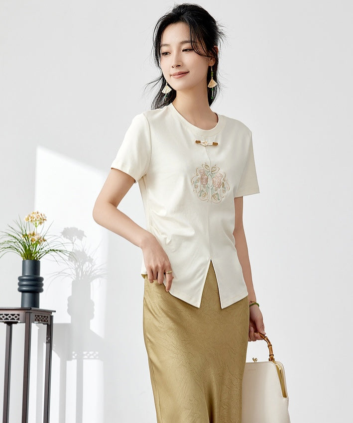 Pearl Oriental Knot Embroidered Tee