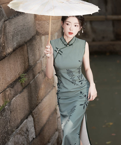 Teal Sleeveless Cheongsam