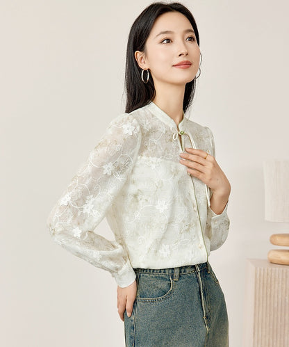 Livia Jade Mandarin Collar Knot Blouse