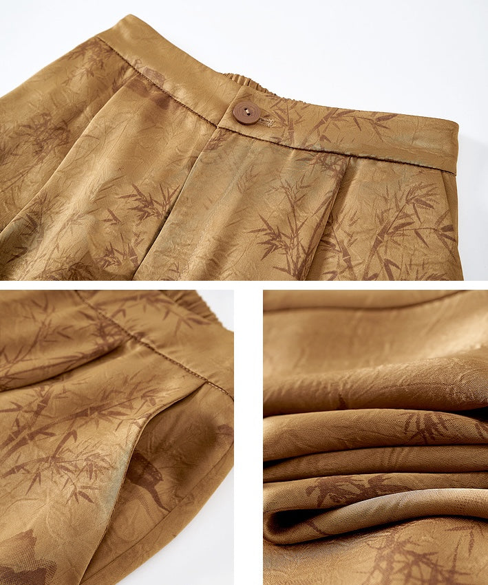 Gold Caramel Oriental Print Pants