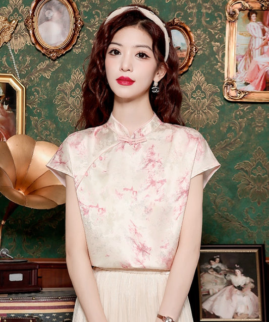 Cherie's Floral-Print Cheongsam Top