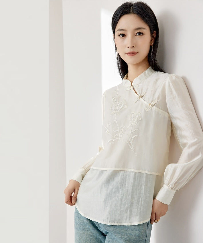 Serene Mandarin Collar Knot Blouse