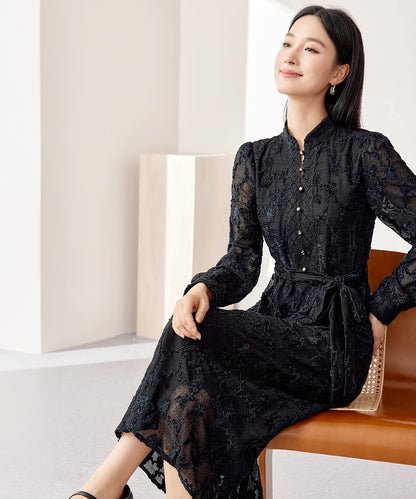 Lace Mandarin Collar Black Dress DXJ Cheongsam Lace Mandarin Collar Black Dress DXJ Cheongsam
