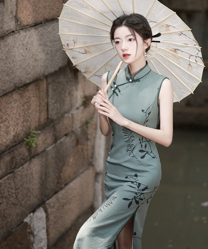 Teal Sleeveless Cheongsam