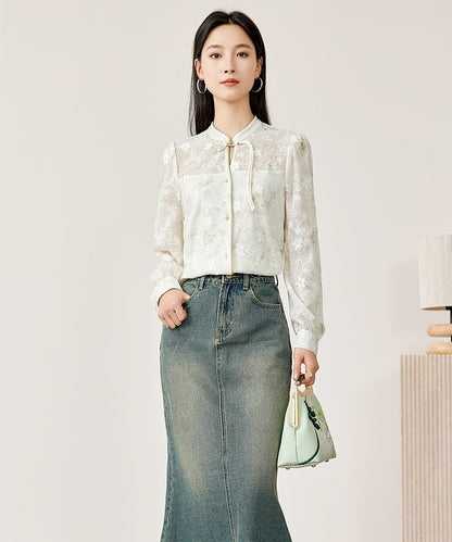 Livia Jade Mandarin Collar Knot Blouse