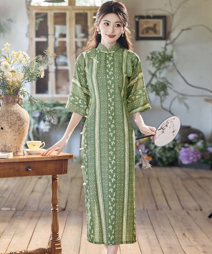 Yahui Autumn Mid-Sleeve Green Cheongsam