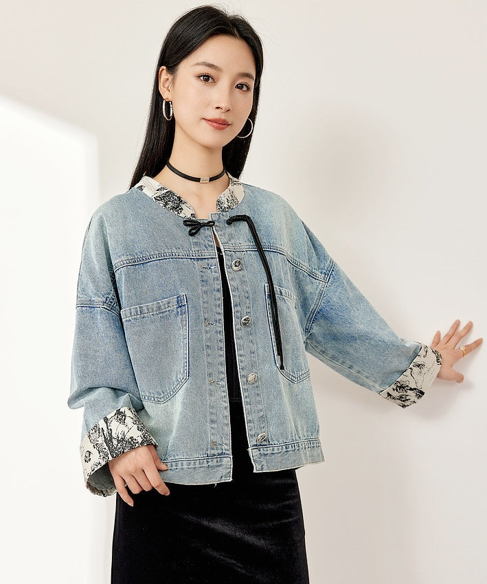 Beila Mandarin Collar Denim Jacket