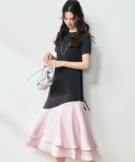 Black Pink Ruffled  Dress