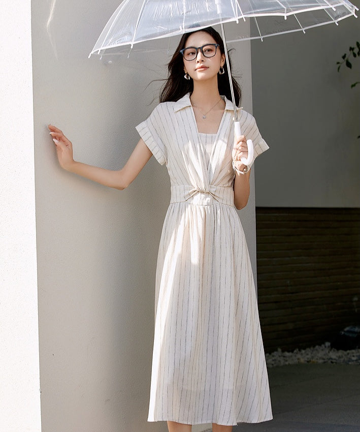 Elena Striped Wrap Midi Dress